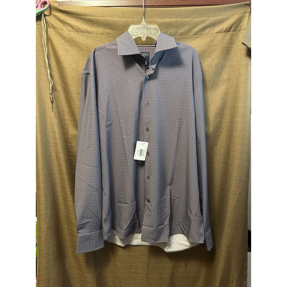NWT Proper Sport Mens Long Sleeve Button Down Dress Shirt Size Large Grey Geo